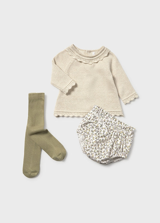 Completo short e collant in tricot per neonata Mayoral Newborn 2256