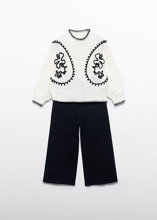 Completo pantalone maglia ricami bambina Abel&Lula 5729