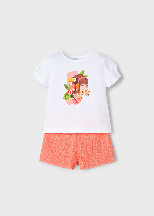 Completo shorts fantasia e maglietta bambina Mayoral 3211