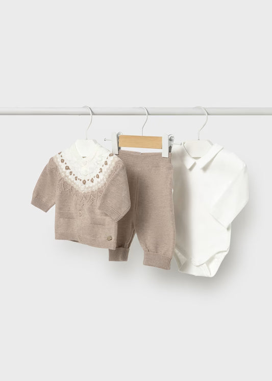 Completo pantalone 3 pezzi in tricot per neonato Mayoral Newborn 2570